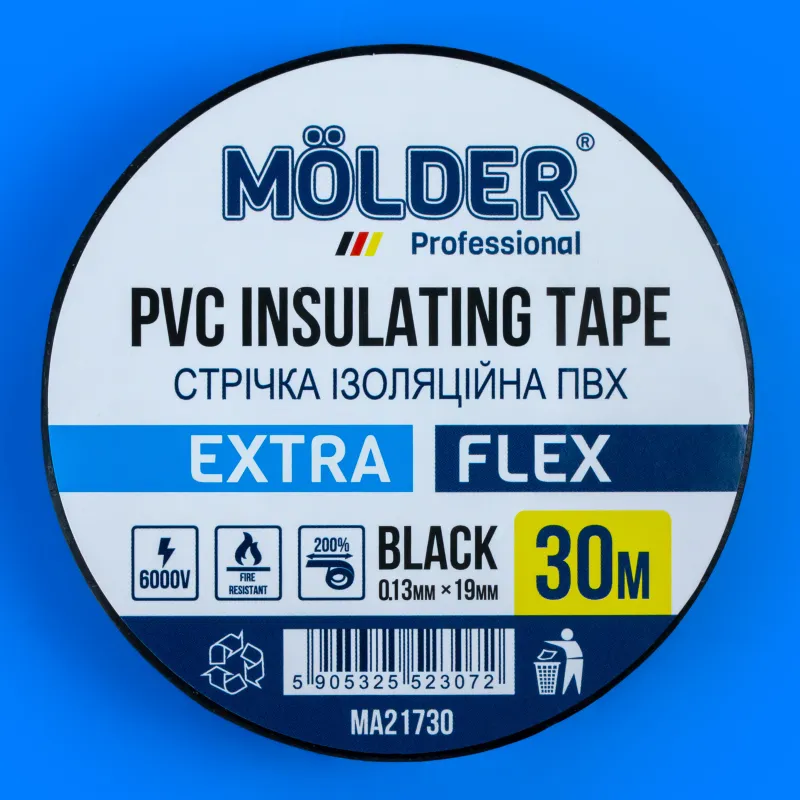 Професійна вогнестійка ізолента Molder 0,13х19мм 30м чорна — фото 4